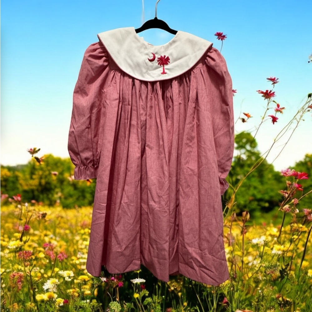 Red and White Pleated handmade Sundress with Sailor Collar size 4 T